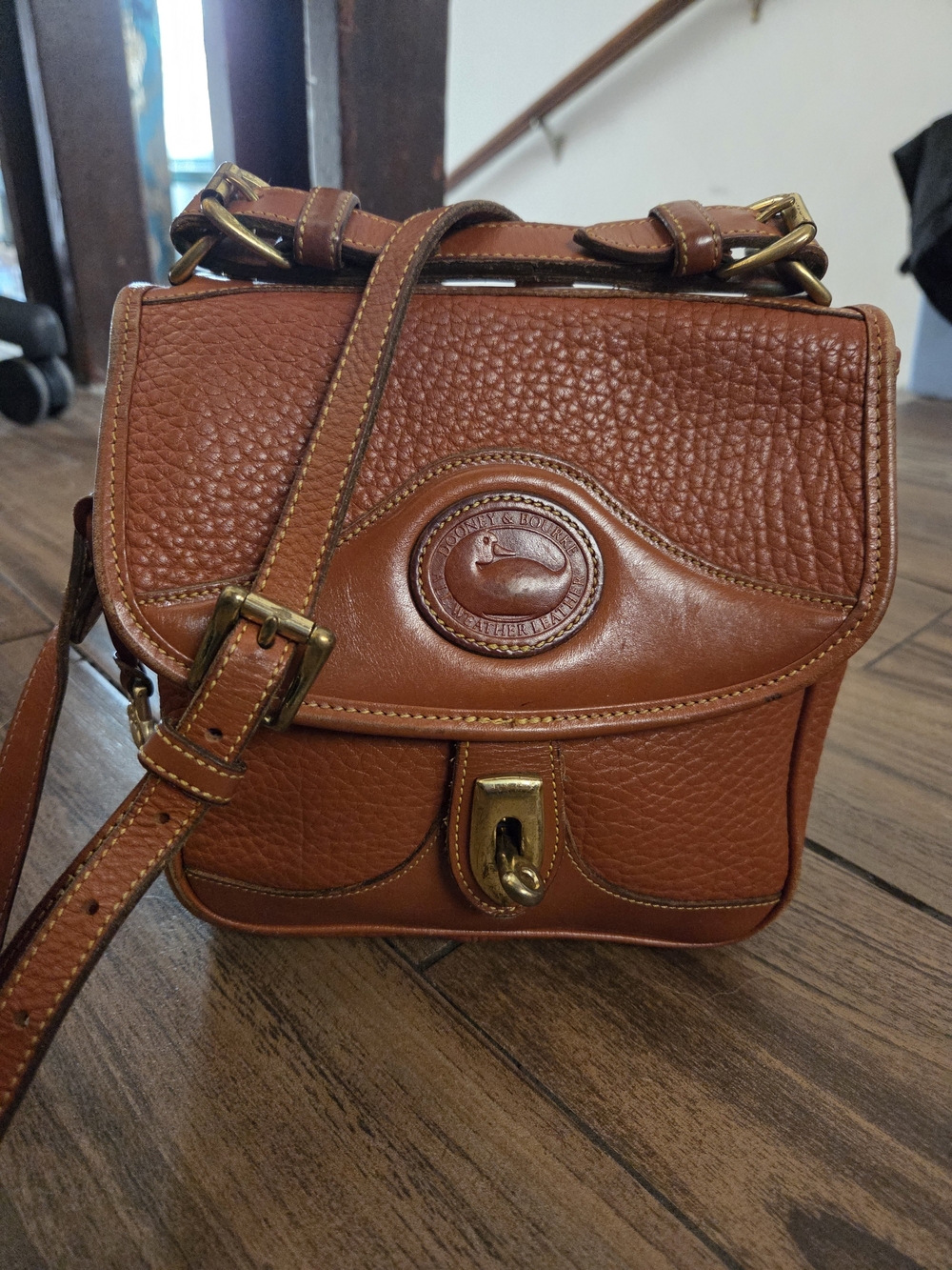 Vintage Dooney & Bourke All Weather Leather Crossbody Bag Cognac Tan Made in USA